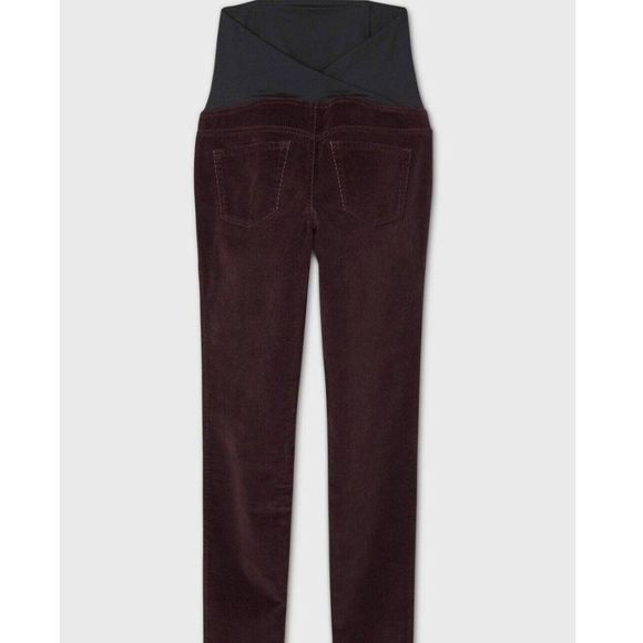 Ingrid Isabel Maternity Corduroy Crossover Panel Skinny Burgundy Pants Sz 8/29R - Picture 3 of 16